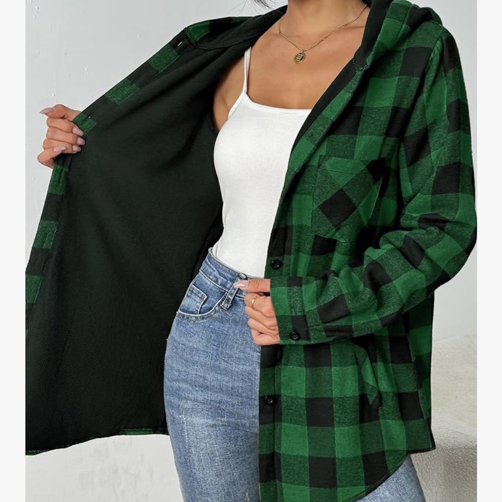 Chic Nation Green and Black Plaid Jacket fleece lined